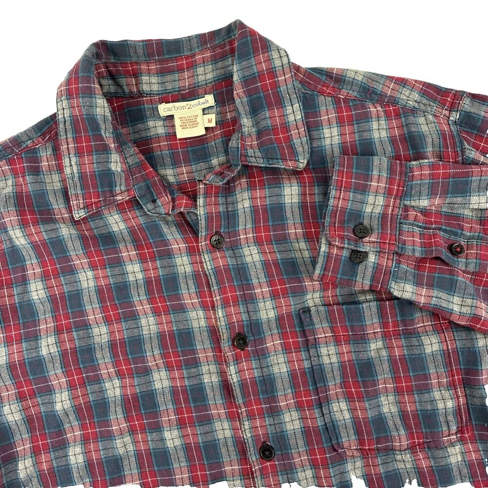 Mens‎ Carbon2Cobalt Lightweight Flannel Button Up Shirt Size Medium Red Plaid